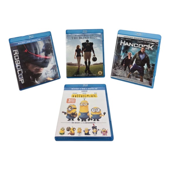 RoboCop The Blind Side Hancock Minions Lot of 4 Movies  Blu ray DVD + Digital HD - Picture 1 of 6